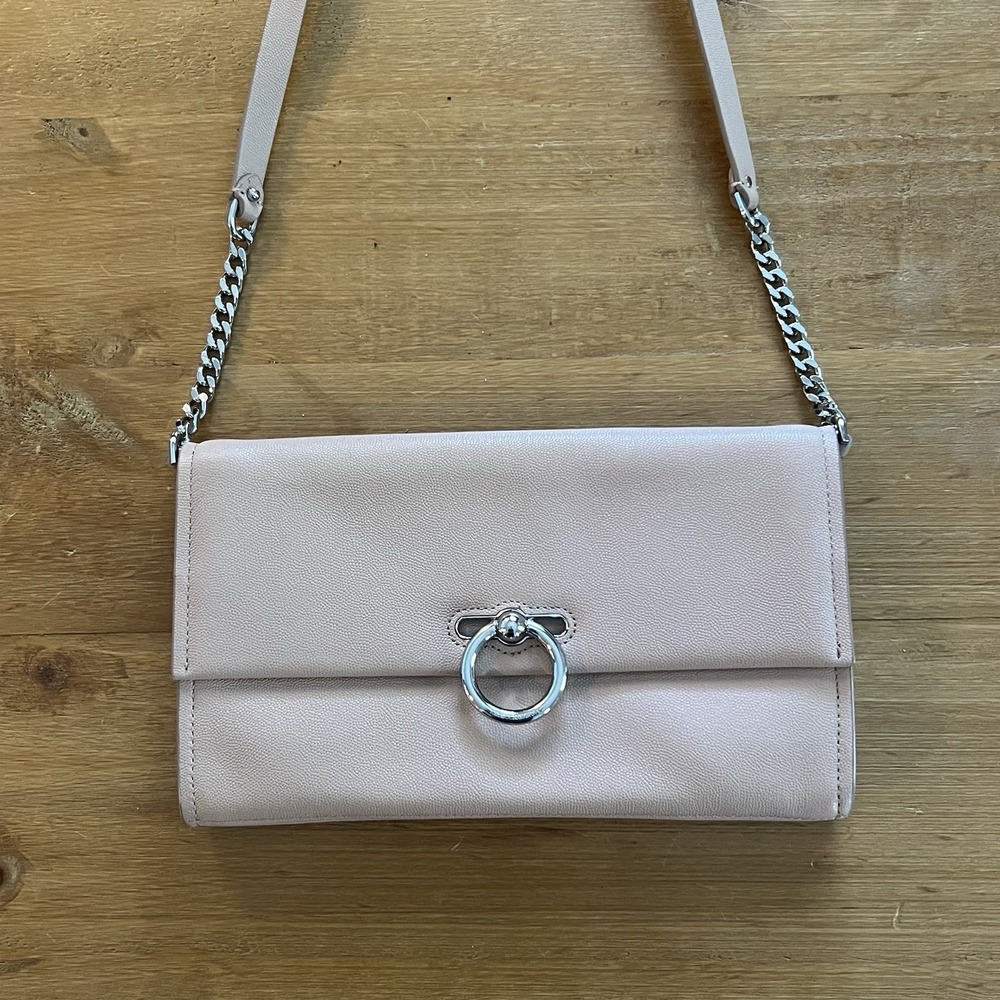Rebecca‎ Minkoff Doe Pink Beige Leather Ring Crossbody Clutch Wallet Bag Minimal